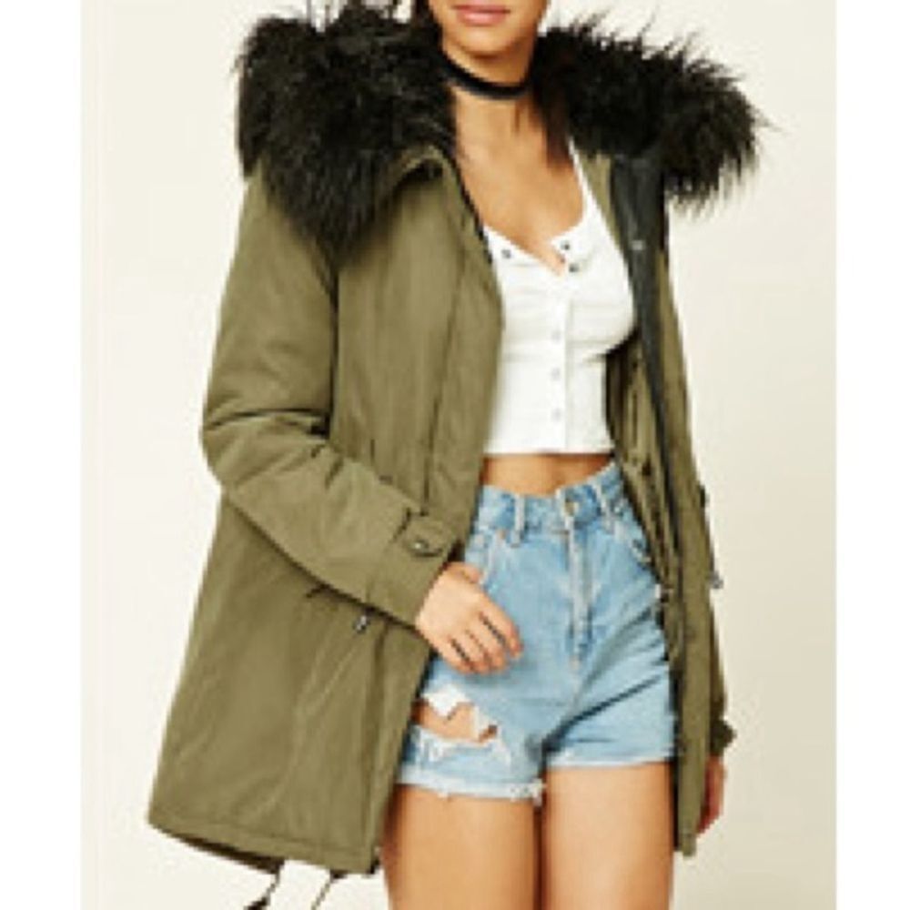 Forever 21 Faux Fur Hooded Parka